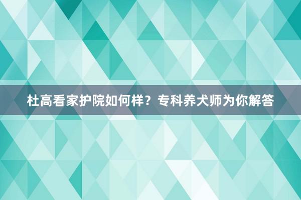 杜高看家护院如何样？专科养犬师为你解答
